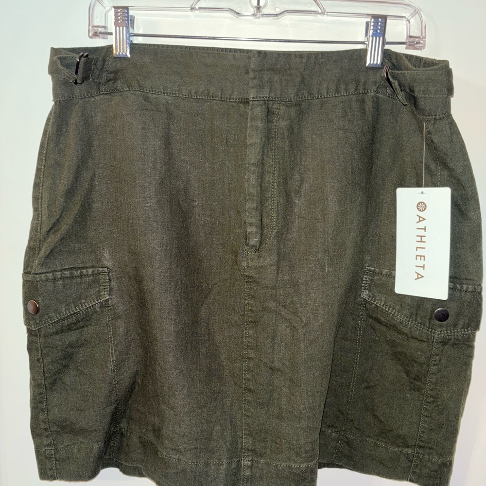 Athleta Voyager Olive Green Women's Linen Skirt (Size 12, NWT)